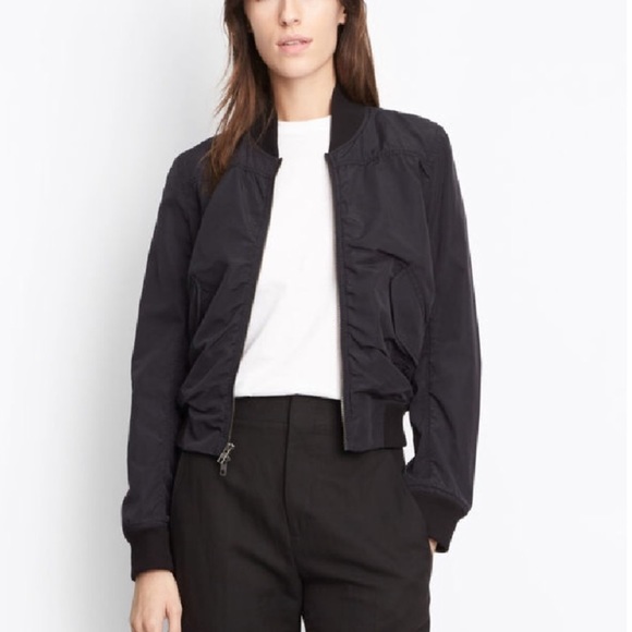 VINCE Ruched Shrunken Bomber Jacket in Coastal Blue: Sz S - Picture 2 of 11